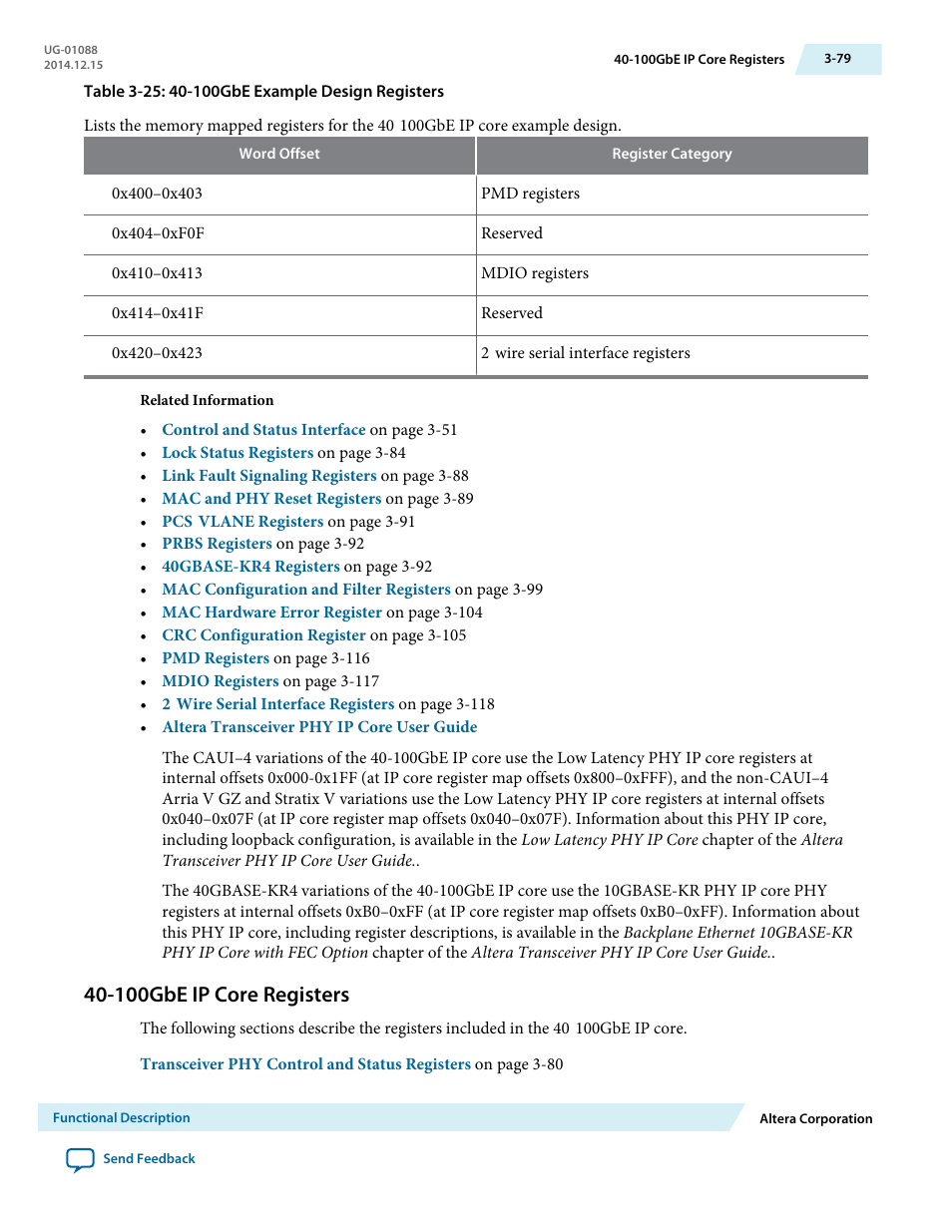 100gbe ip core registers, 100gbe ip core registers -79 | Altera 40-Gbps Ethernet MAC and PHY MegaCore Function User Manual | Page 126 / 199