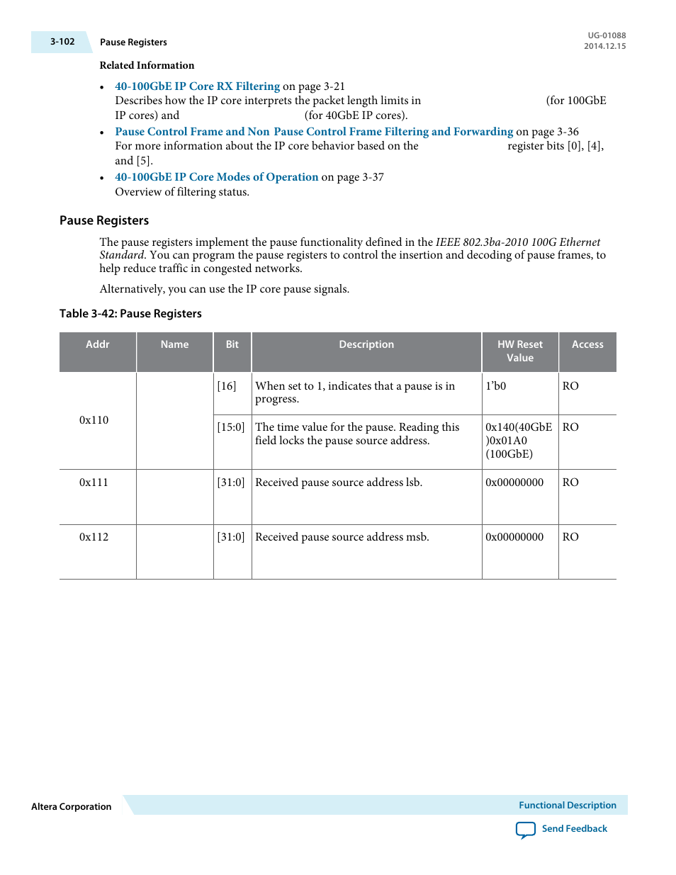 Pause registers | Altera 40-Gbps Ethernet MAC and PHY MegaCore Function User Manual | Page 149 / 199