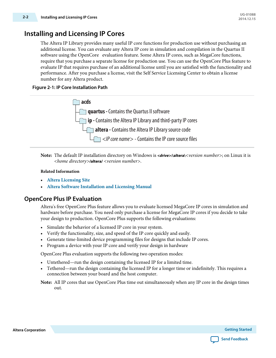 Installing and licensing ip cores, Opencore plus ip evaluation, Installing and licensing ip cores -2 | Opencore plus ip evaluation -2 | Altera 40-Gbps Ethernet MAC and PHY MegaCore Function User Manual | Page 24 / 199