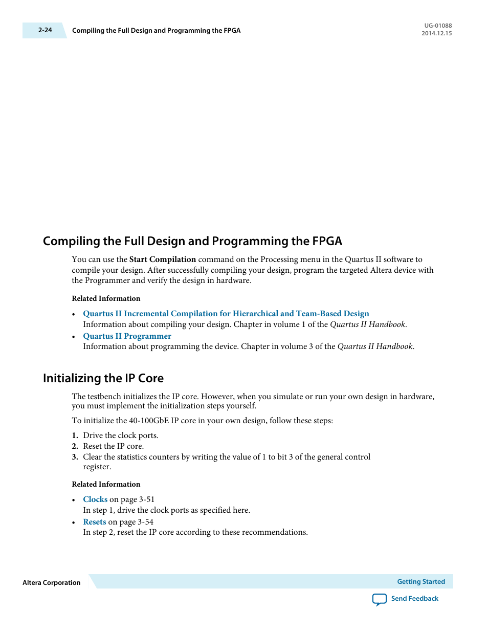 Compiling the full design and programming the fpga, Initializing the ip core, Initializing the ip core -24 | Altera 40-Gbps Ethernet MAC and PHY MegaCore Function User Manual | Page 46 / 199