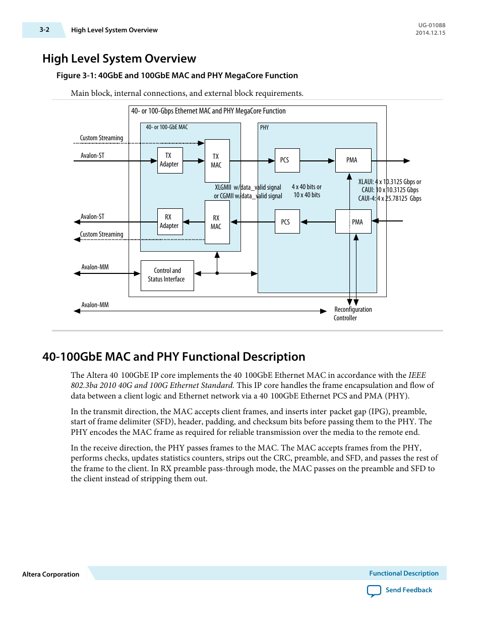 High level system overview, 100gbe mac and phy functional description, High level system overview -2 | 100gbe mac and phy functional description -2 | Altera 40-Gbps Ethernet MAC and PHY MegaCore Function User Manual | Page 49 / 199