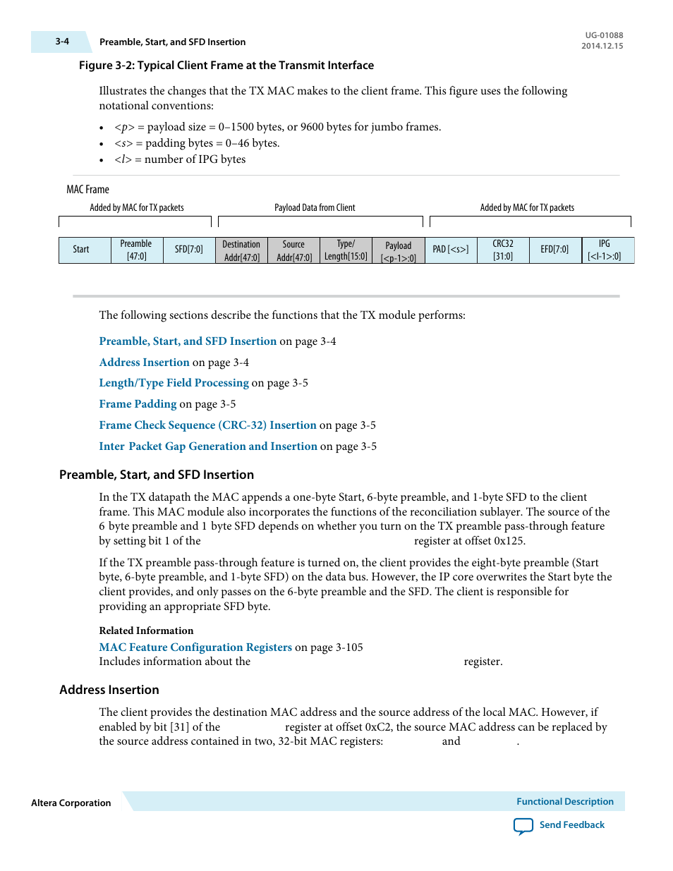 Preamble, start, and sfd insertion, Address insertion | Altera 40-Gbps Ethernet MAC and PHY MegaCore Function User Manual | Page 51 / 199