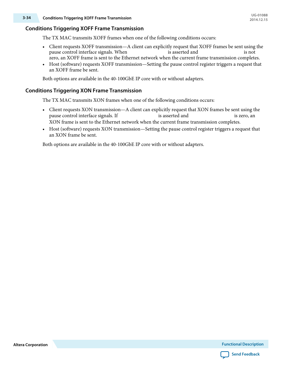 Conditions triggering xoff frame transmission, Conditions triggering xon frame transmission | Altera 40-Gbps Ethernet MAC and PHY MegaCore Function User Manual | Page 81 / 199