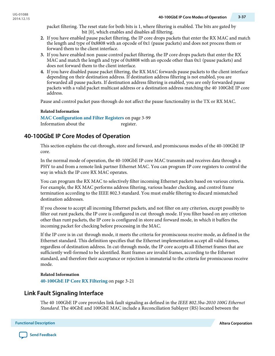 100gbe ip core modes of operation, Link fault signaling interface, 100gbe ip core modes of operation -37 | Link fault signaling interface -37 | Altera 40-Gbps Ethernet MAC and PHY MegaCore Function User Manual | Page 84 / 199