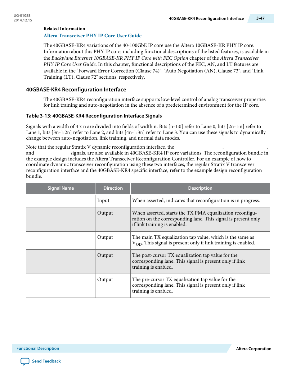 40gbase-kr4 reconfiguration interface | Altera 40-Gbps Ethernet MAC and PHY MegaCore Function User Manual | Page 94 / 199