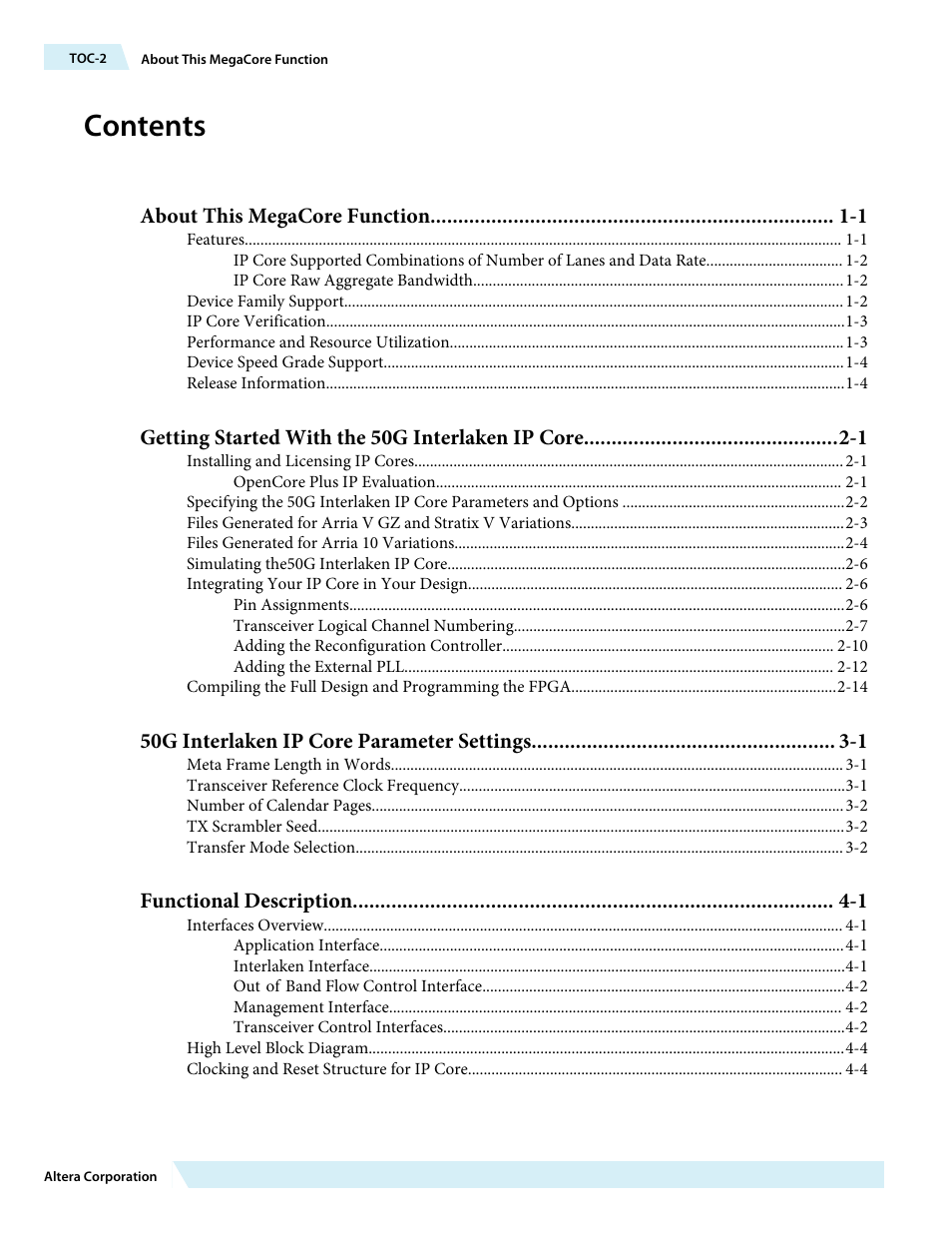 Altera 50G Interlaken MegaCore Function User Manual | Page 2 / 94
