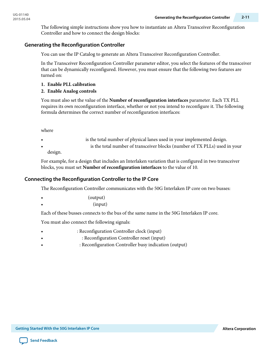 Generating the reconfiguration controller | Altera 50G Interlaken MegaCore Function User Manual | Page 20 / 94