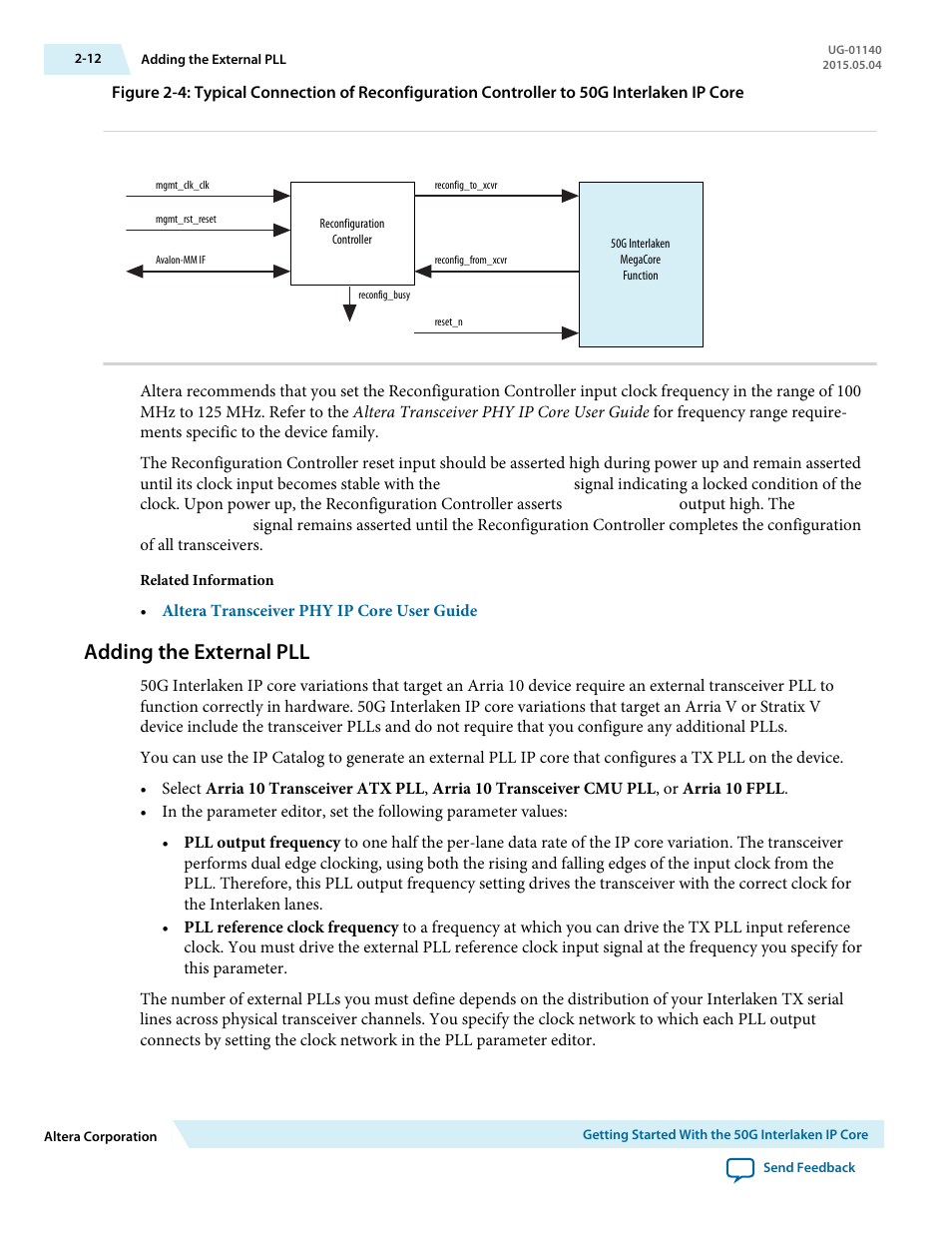 Adding the external pll, Adding the external pll -12 | Altera 50G Interlaken MegaCore Function User Manual | Page 21 / 94