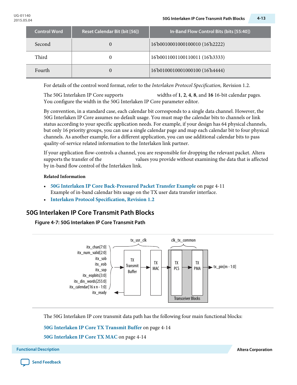 50g interlaken ip core transmit path blocks, 50g interlaken ip core transmit path blocks -13 | Altera 50G Interlaken MegaCore Function User Manual | Page 39 / 94