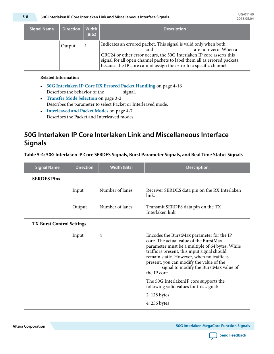 Altera 50G Interlaken MegaCore Function User Manual | Page 54 / 94