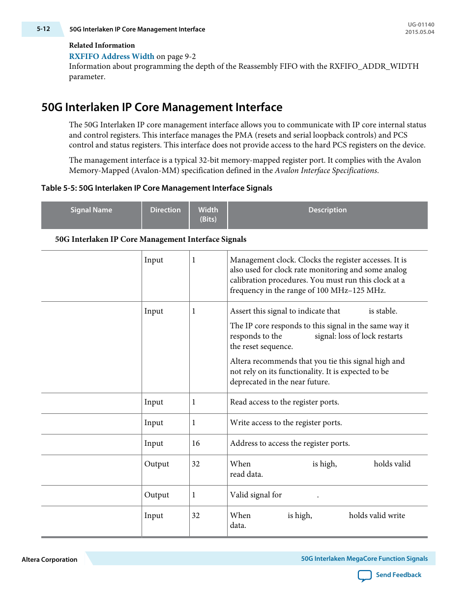 50g interlaken ip core management interface, 50g interlaken ip core management interface -12 | Altera 50G Interlaken MegaCore Function User Manual | Page 58 / 94