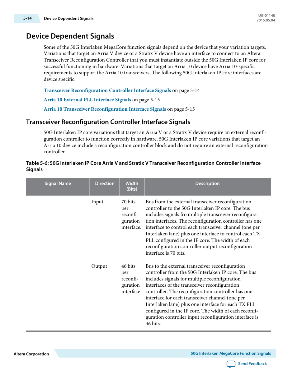 Device dependent signals, Device dependent signals -14 | Altera 50G Interlaken MegaCore Function User Manual | Page 60 / 94