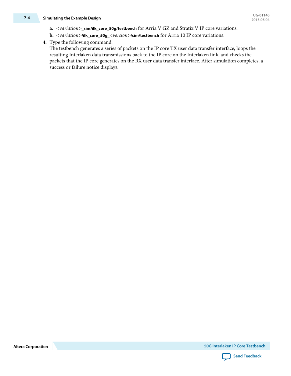 Altera 50G Interlaken MegaCore Function User Manual | Page 71 / 94