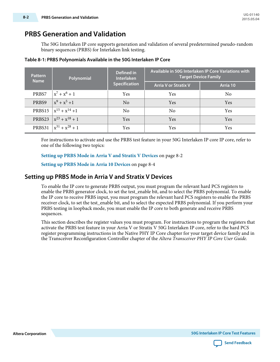 Prbs generation and validation, Prbs generation and validation -2 | Altera 50G Interlaken MegaCore Function User Manual | Page 73 / 94