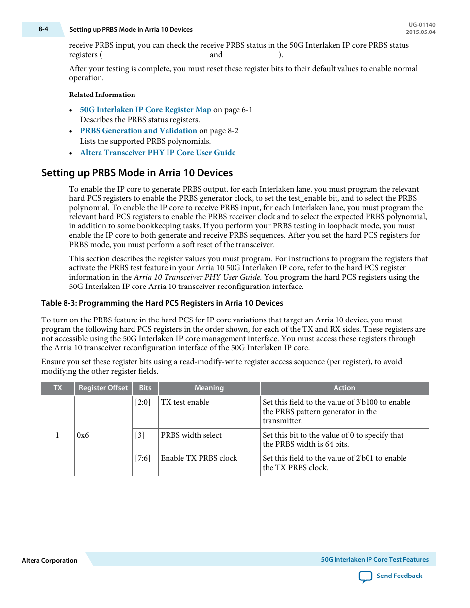 Setting up prbs mode in arria 10 devices, Setting up prbs mode in arria 10 devices -4 | Altera 50G Interlaken MegaCore Function User Manual | Page 75 / 94