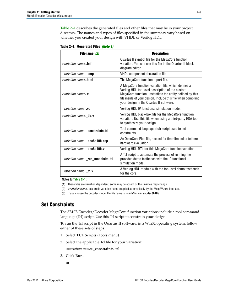 Set constraints, Set constraints –5 | Altera 8B10B Encoder/Decoder MegaCore Function User Manual | Page 15 / 32