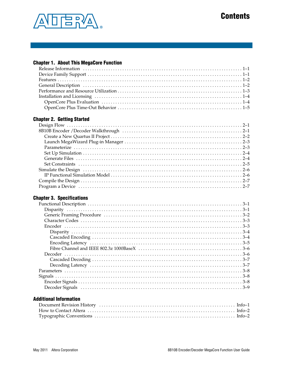 Altera 8B10B Encoder/Decoder MegaCore Function User Manual | Page 3 / 32