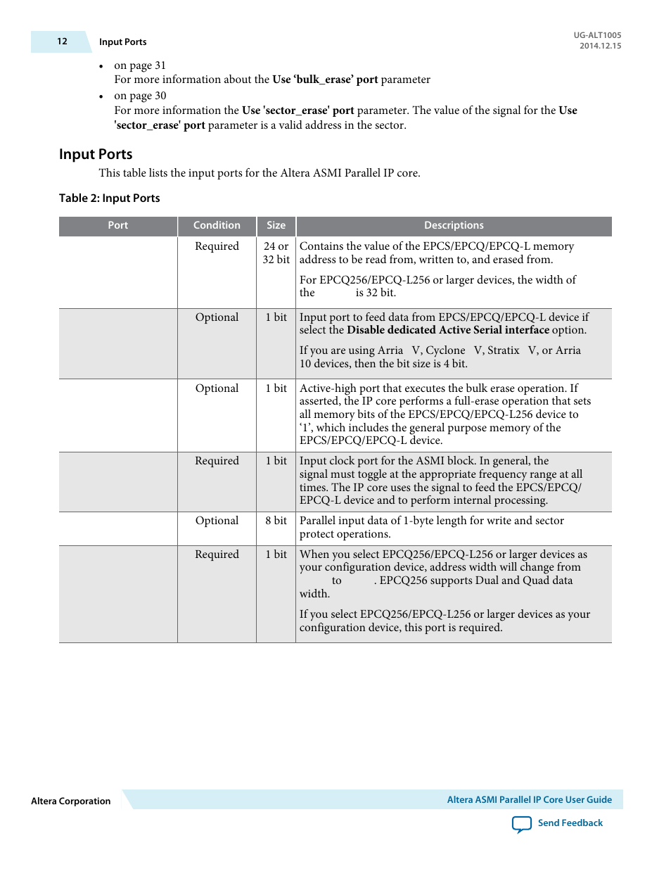 Input ports | Altera Active Serial Memory Interface User Manual | Page 12 / 36
