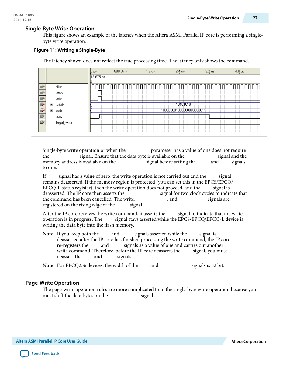 Single-byte write operation | Altera Active Serial Memory Interface User Manual | Page 27 / 36