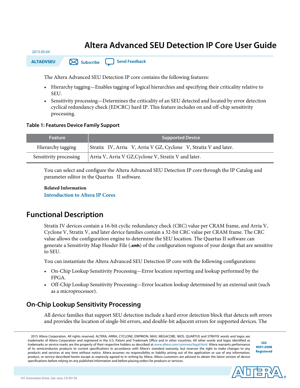 Altera Advanced SEU Detection IP Core User Manual | 22 pages