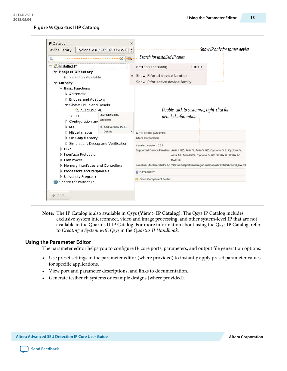 Using the parameter editor | Altera Advanced SEU Detection IP Core User Manual | Page 13 / 22