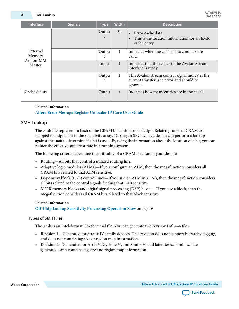 Types of smh files | Altera Advanced SEU Detection IP Core User Manual | Page 8 / 22