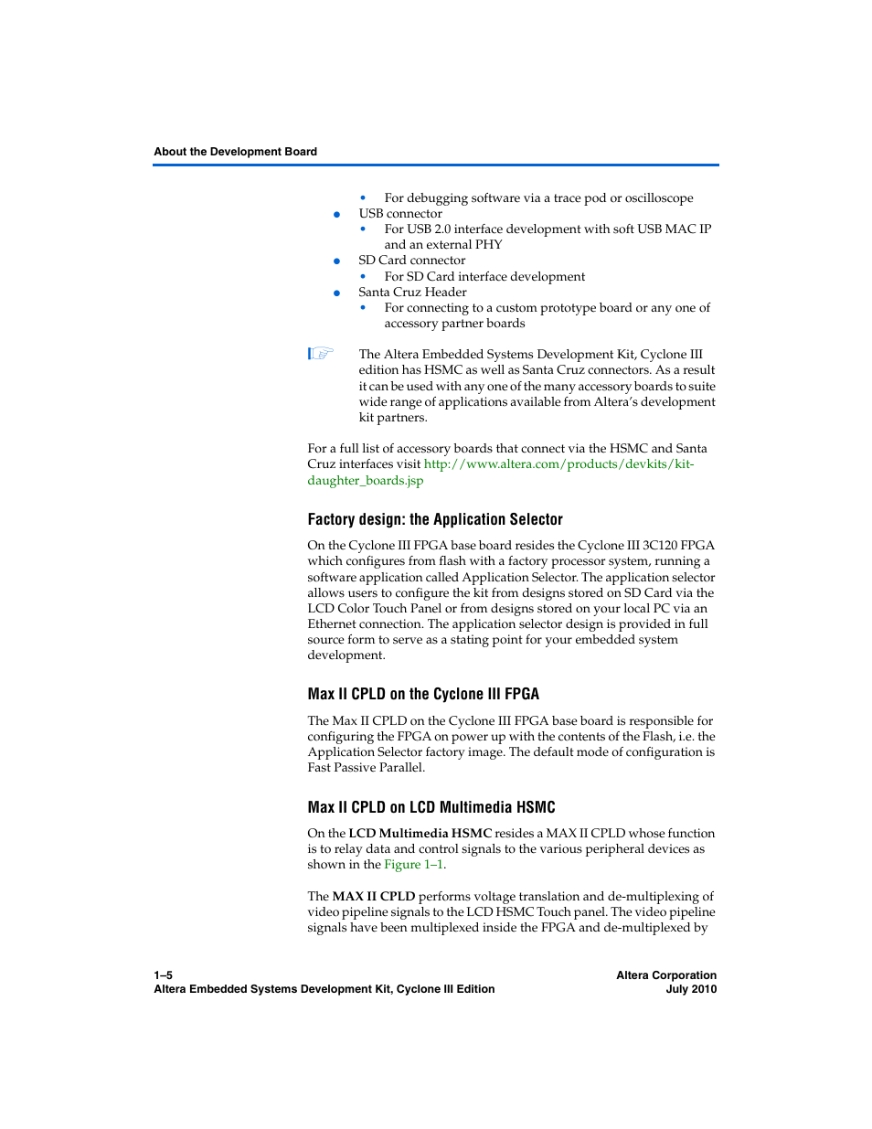 Factory design: the application selector, Max ii cpld on the cyclone iii fpga, Max ii cpld on lcd multimedia hsmc | Altera Embedded Systems Development Kit, Cyclone III Edition User Manual | Page 11 / 82