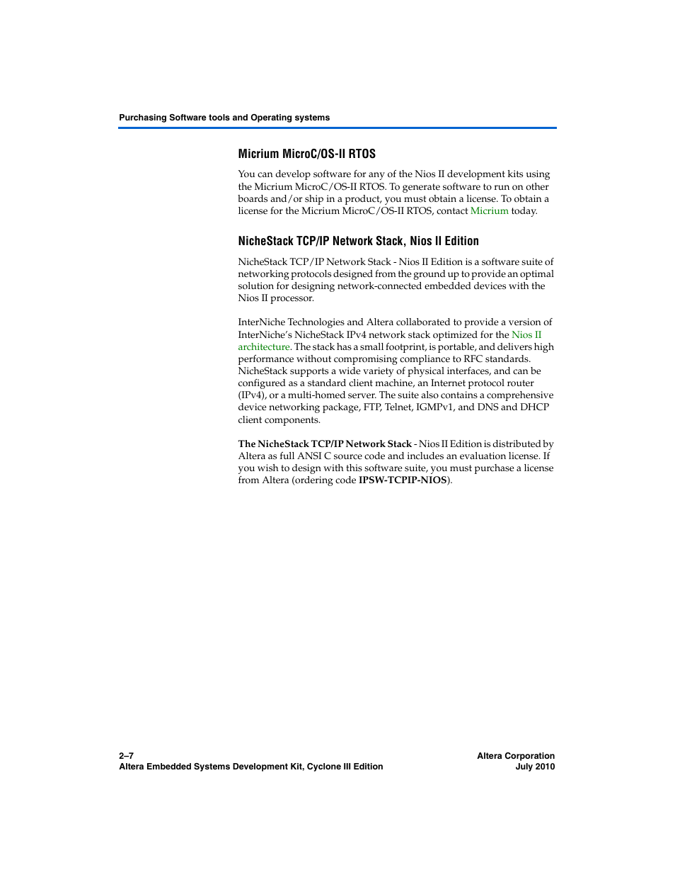 Micrium microc/os-ii rtos, Nichestack tcp/ip network stack, nios ii edition | Altera Embedded Systems Development Kit, Cyclone III Edition User Manual | Page 21 / 82