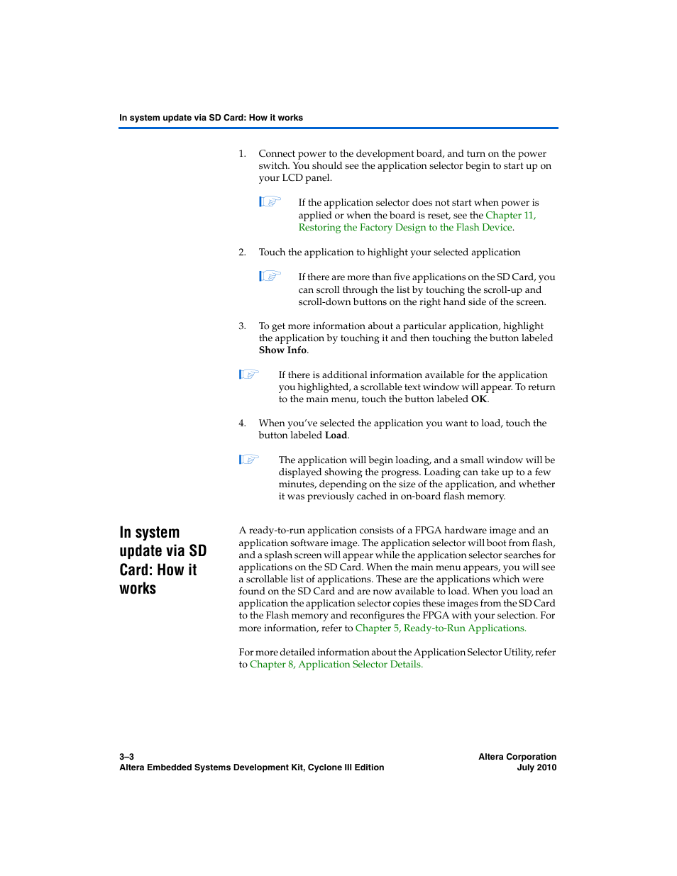 In system update via sd card: how it works, In system update via sd card: how it works –3 | Altera Embedded Systems Development Kit, Cyclone III Edition User Manual | Page 25 / 82