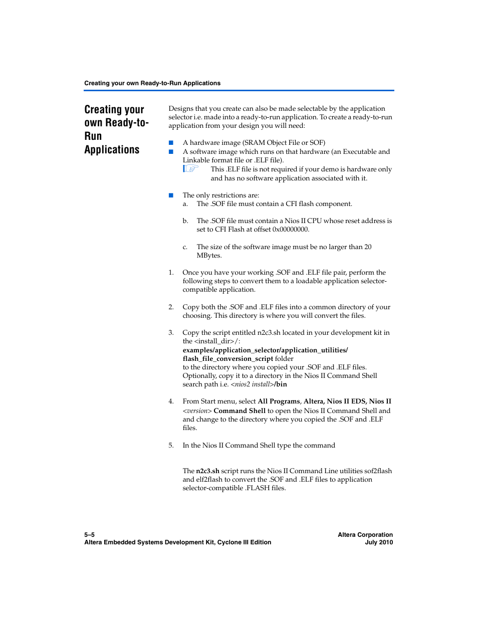 Creating your own ready-to- run applications, Creating your own ready-to-run applications –5, Creating your own ready-to-run applications | Altera Embedded Systems Development Kit, Cyclone III Edition User Manual | Page 37 / 82