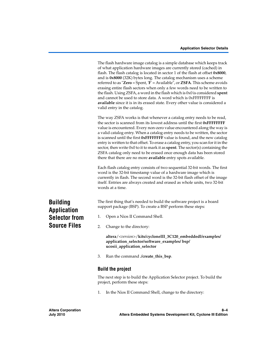 Building application selector from source files, Build the project, Building application selector from source files –4 | Altera Embedded Systems Development Kit, Cyclone III Edition User Manual | Page 52 / 82