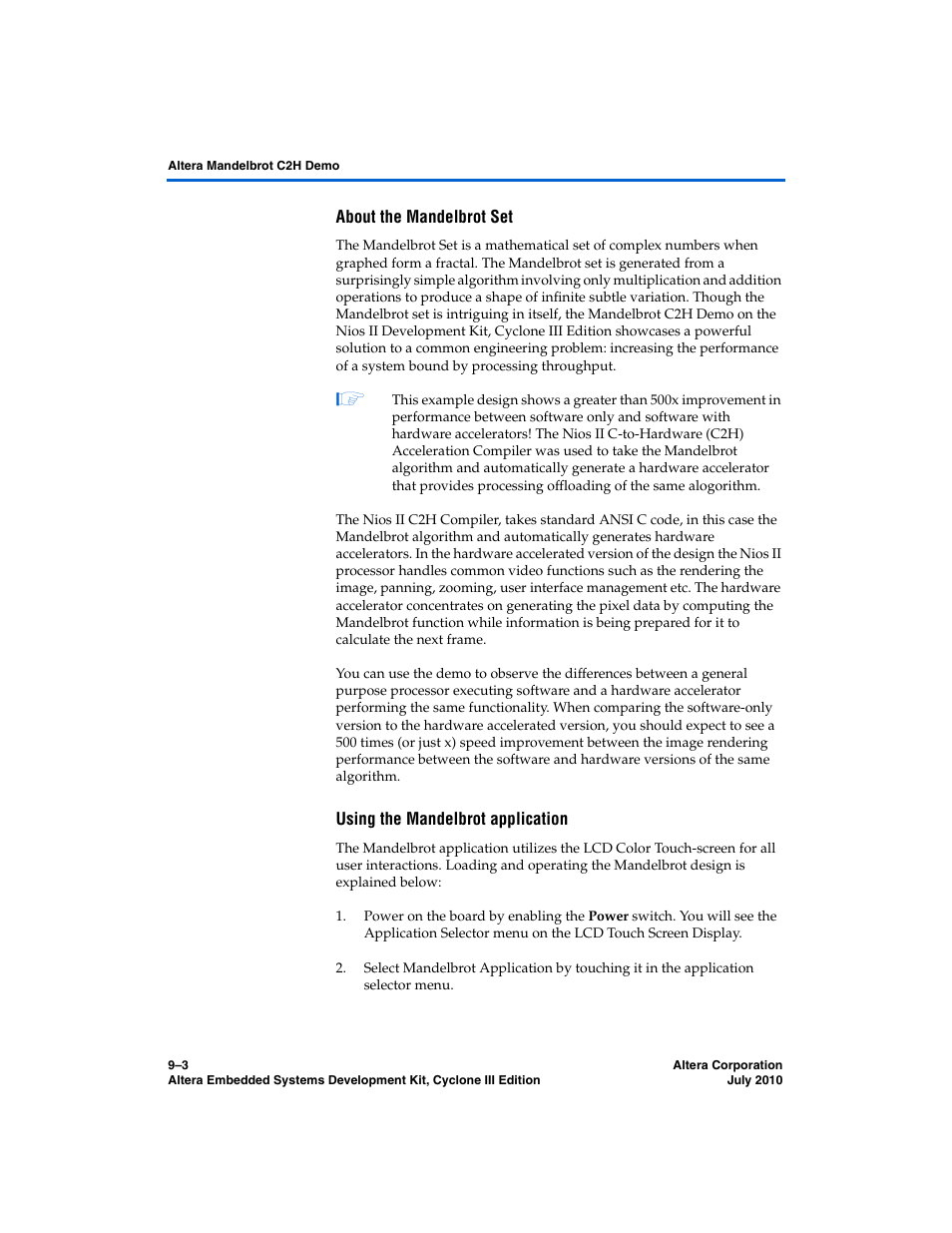 About the mandelbrot set, Using the mandelbrot application | Altera Embedded Systems Development Kit, Cyclone III Edition User Manual | Page 61 / 82