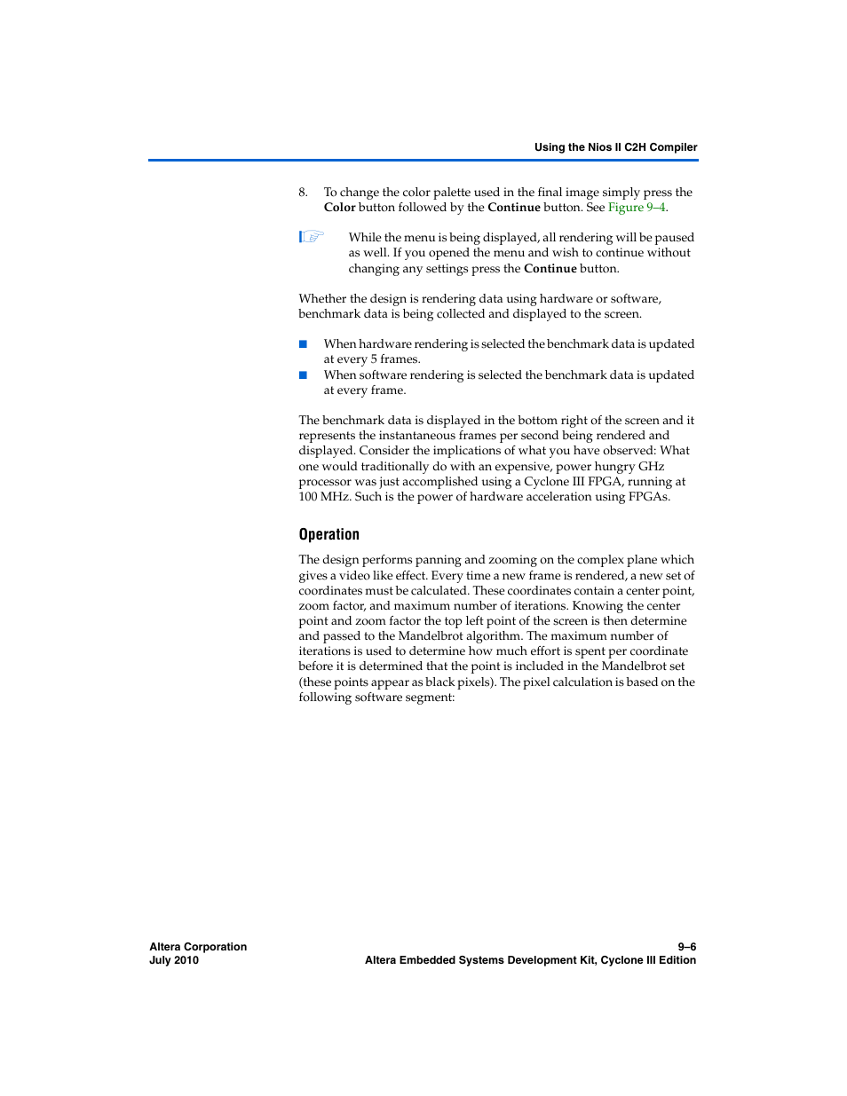 Operation | Altera Embedded Systems Development Kit, Cyclone III Edition User Manual | Page 64 / 82