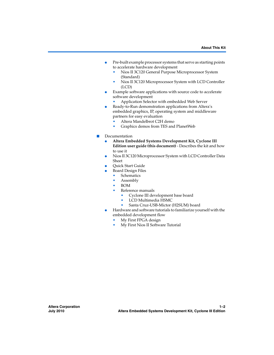 Altera Embedded Systems Development Kit, Cyclone III Edition User Manual | Page 8 / 82