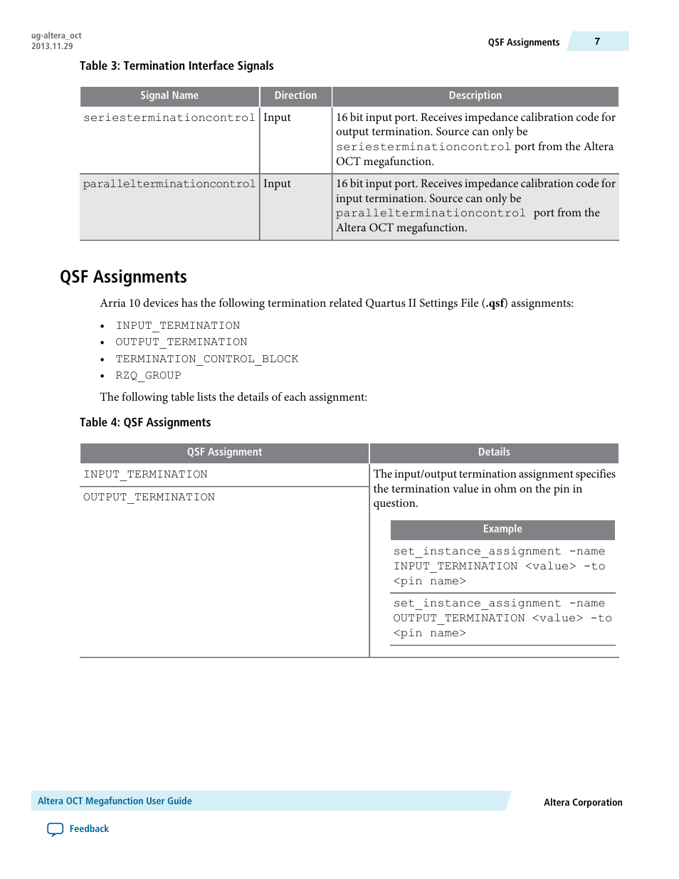 Qsf assignments | Altera OCT User Manual | Page 7 / 10