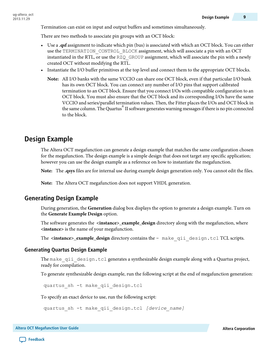 Design example, Generating design example, Generating quartus design example | Altera OCT User Manual | Page 9 / 10