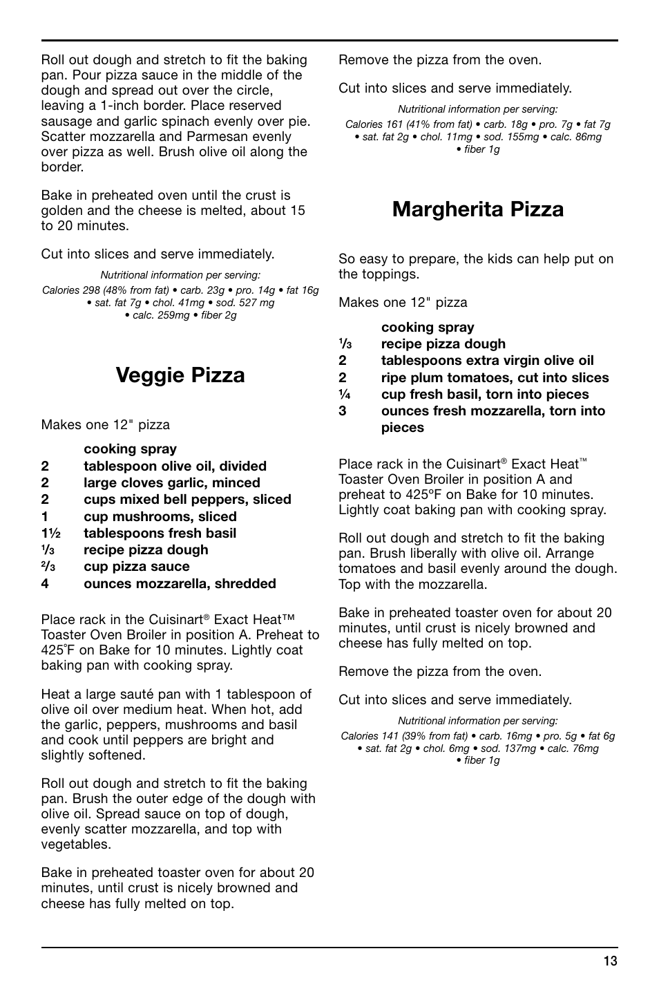 Veggie pizza, Margherita pizza | Cuisinart TOB-155 User Manual | Page 13 / 25