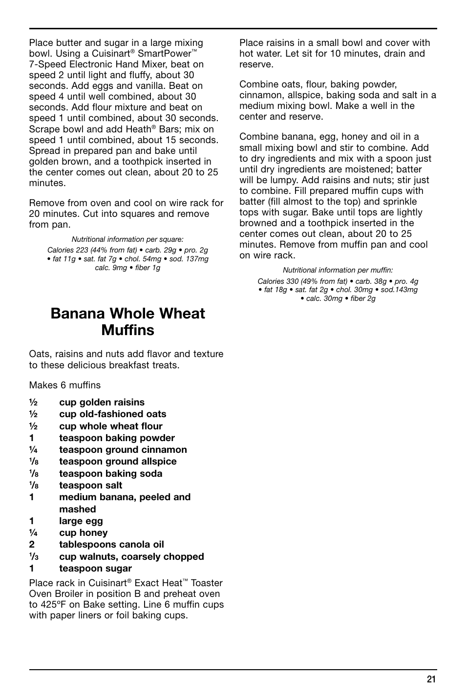 Banana whole wheat muffins | Cuisinart TOB-155 User Manual | Page 21 / 25