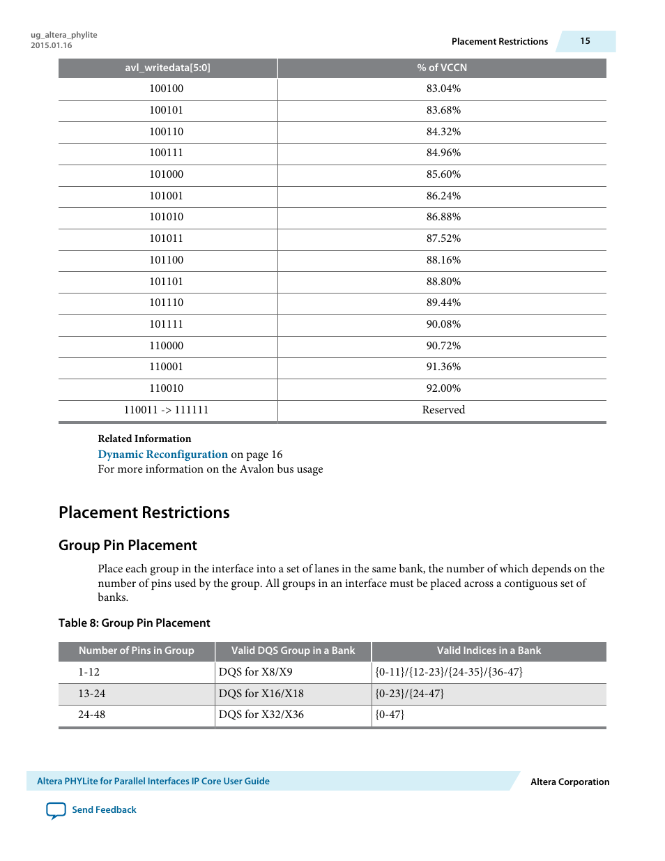 Placement restrictions, Group pin placement | Altera PHYLite User Manual | Page 15 / 61