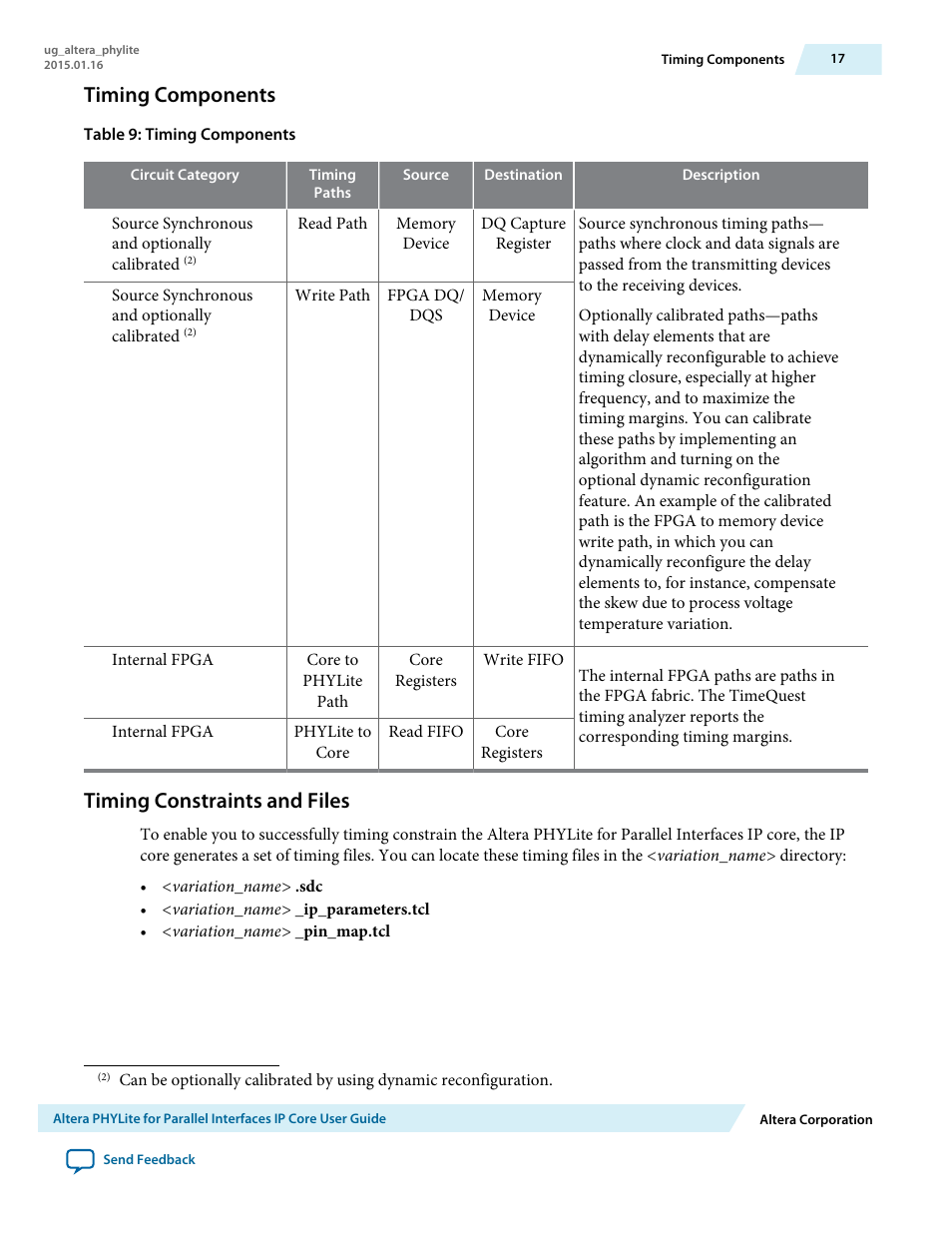 Timing components, Timing constraints and files | Altera PHYLite User Manual | Page 17 / 61