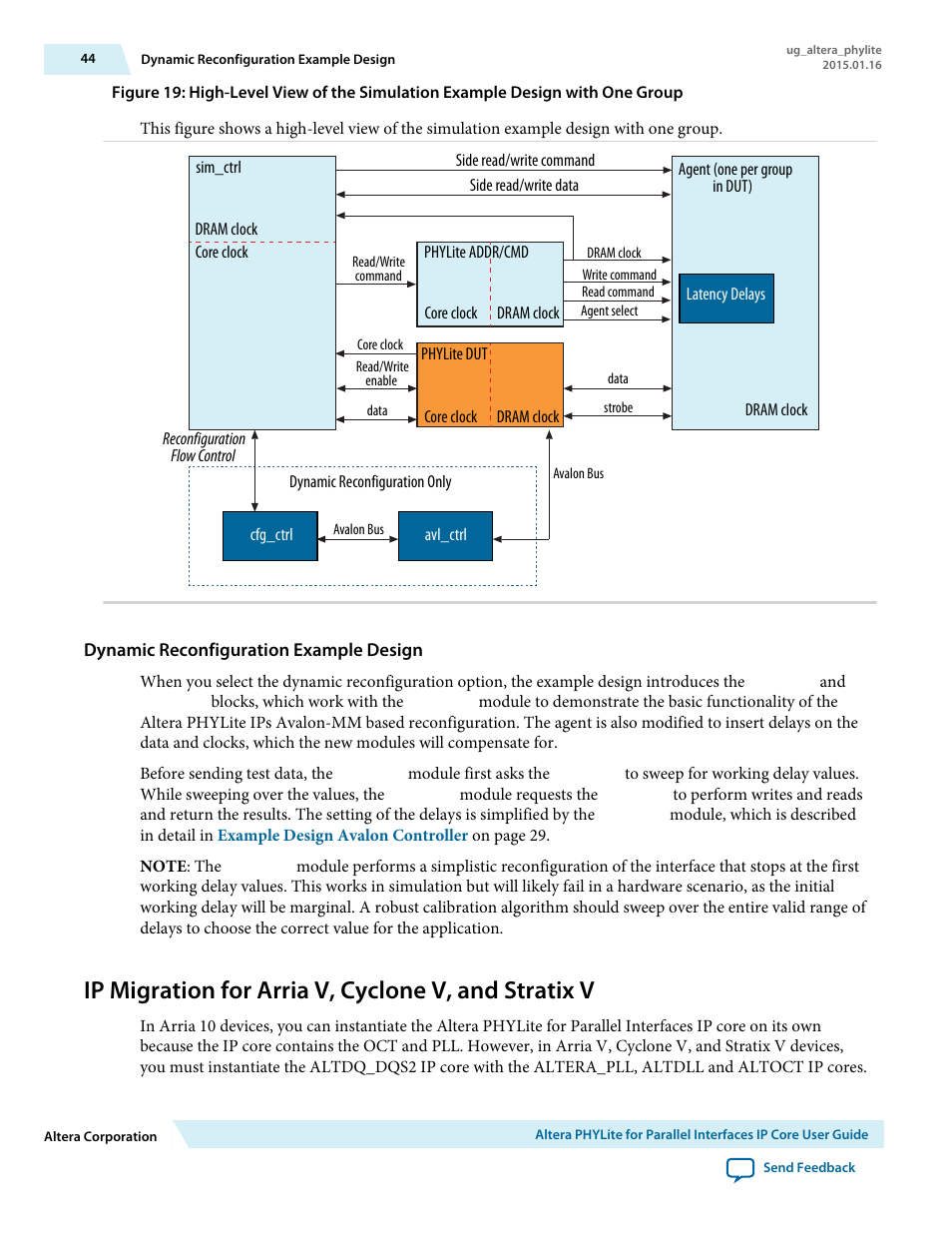 Dynamic reconfiguration example design, Ip migration for arria v, cyclone v, and stratix v | Altera PHYLite User Manual | Page 44 / 61