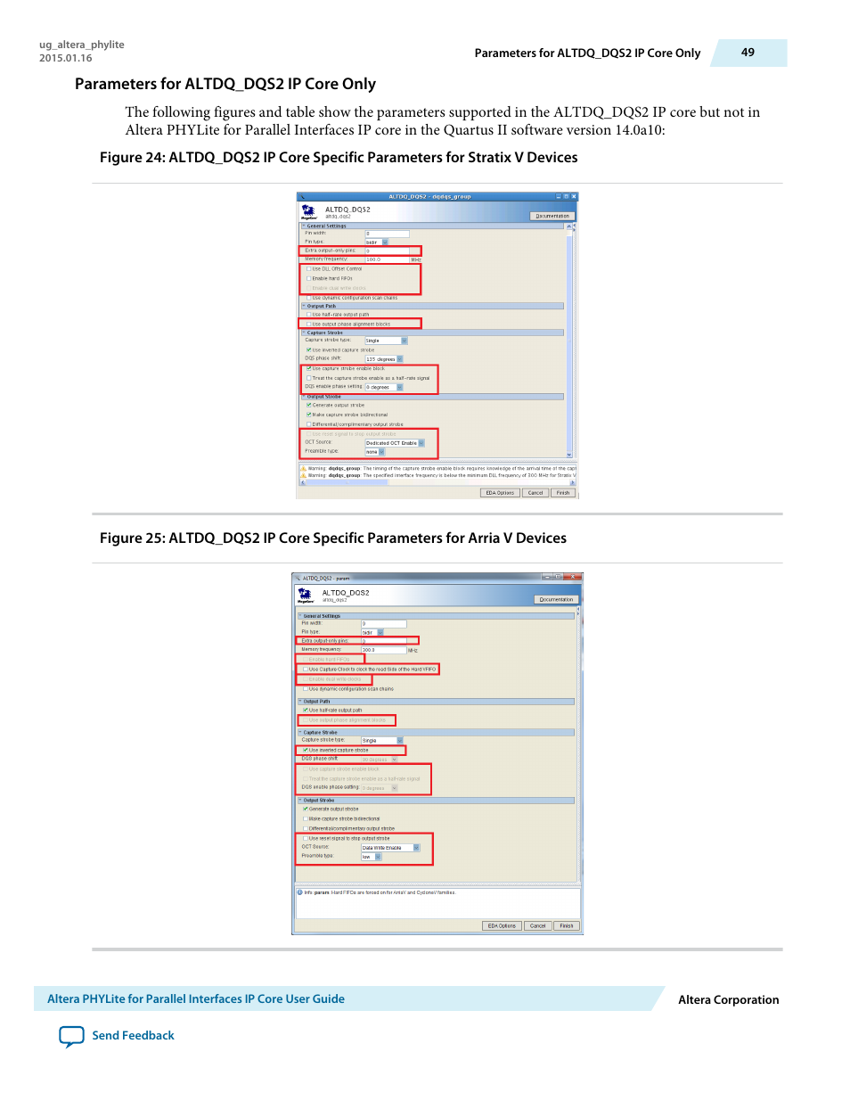 Parameters for altdq_dqs2 ip core only | Altera PHYLite User Manual | Page 49 / 61