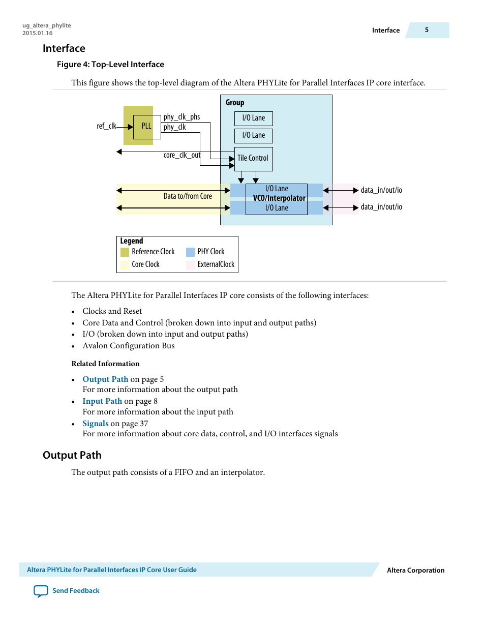 Interface, Output path, Figure 4 | For the clock domain boundaries | Altera PHYLite User Manual | Page 5 / 61