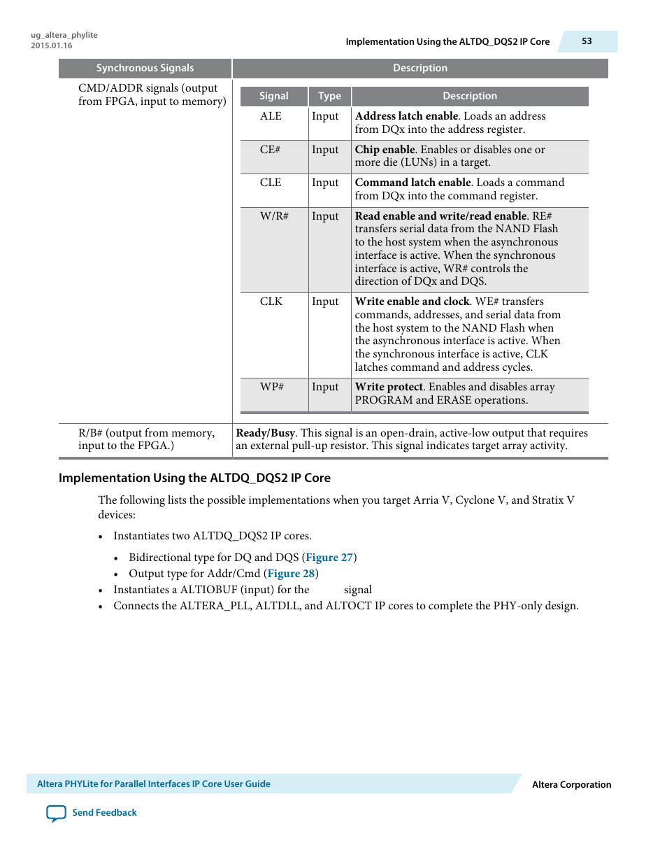 Implementation using the altdq_dqs2 ip core | Altera PHYLite User Manual | Page 53 / 61