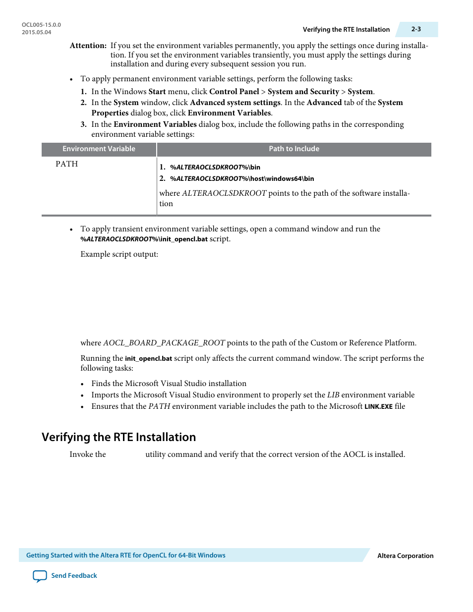 Verifying the rte installation, Verifying the rte installation -3 | Altera RTE for OpenCL User Manual | Page 12 / 53