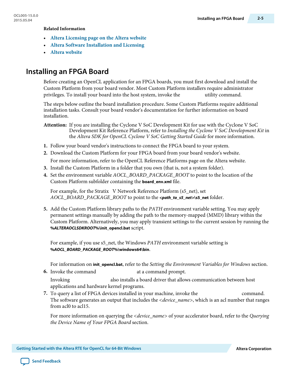 Installing an fpga board, Installing an fpga board -5 | Altera RTE for OpenCL User Manual | Page 14 / 53