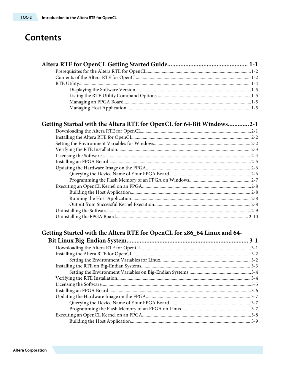 Altera RTE for OpenCL User Manual | Page 2 / 53