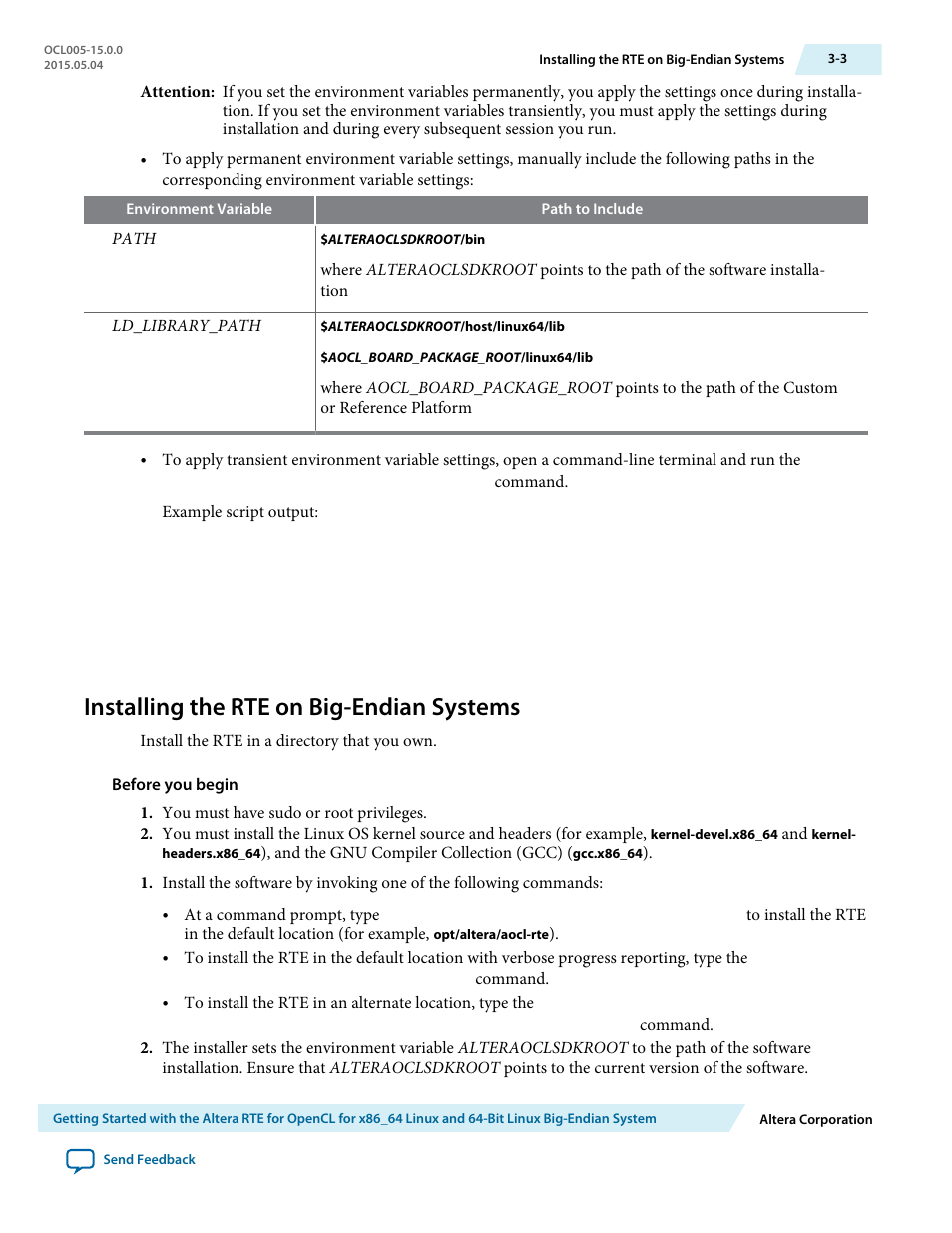 Installing the rte on big-endian systems, Installing the rte on big-endian systems -3 | Altera RTE for OpenCL User Manual | Page 22 / 53