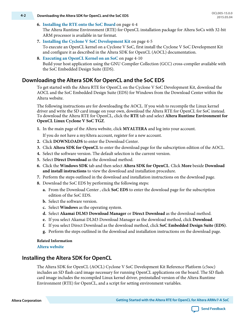Installing the altera sdk for opencl, Installing the altera sdk for opencl -2 | Altera RTE for OpenCL User Manual | Page 31 / 53
