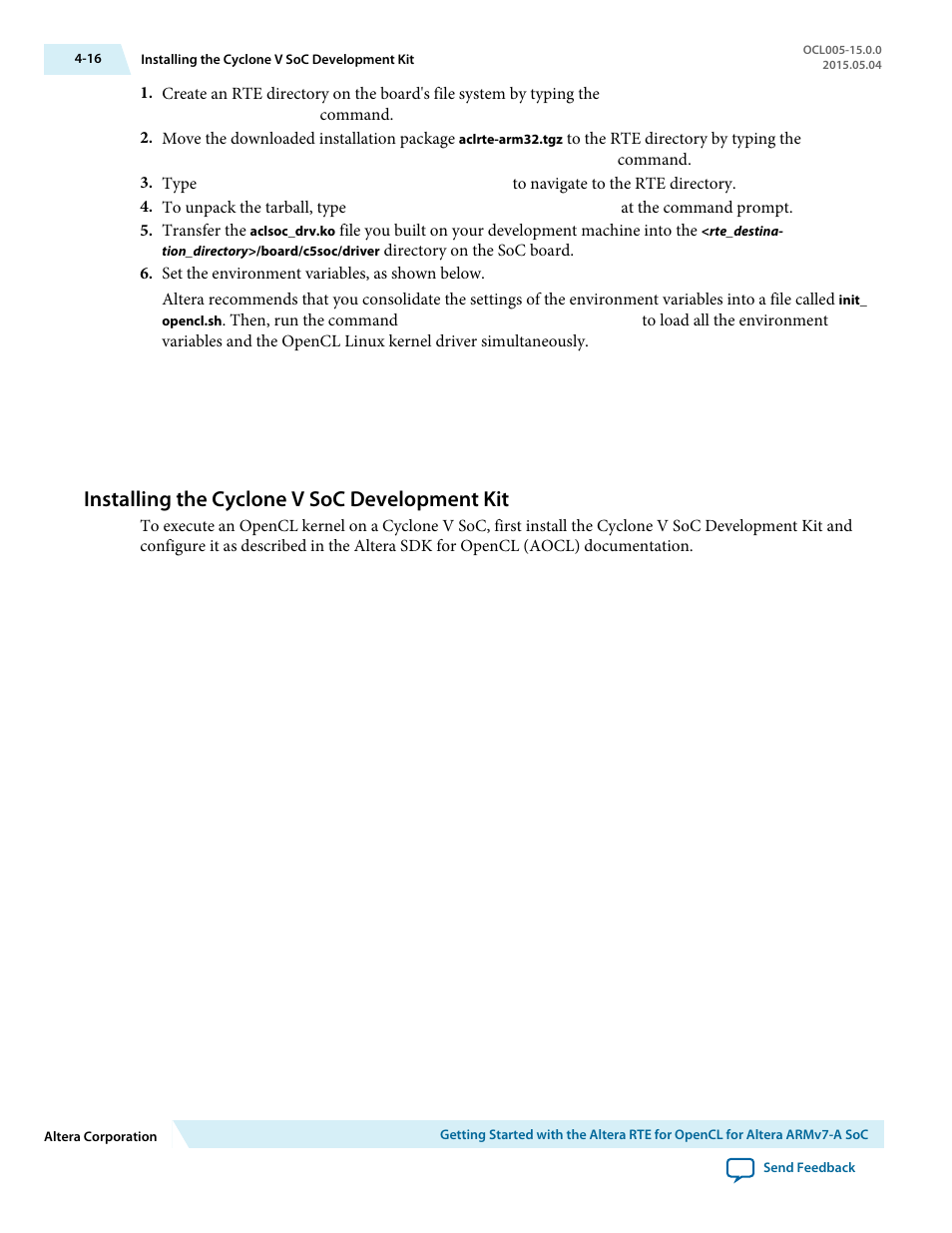 Installing the cyclone v soc development kit, Installing the cyclone v soc development kit -16 | Altera RTE for OpenCL User Manual | Page 45 / 53